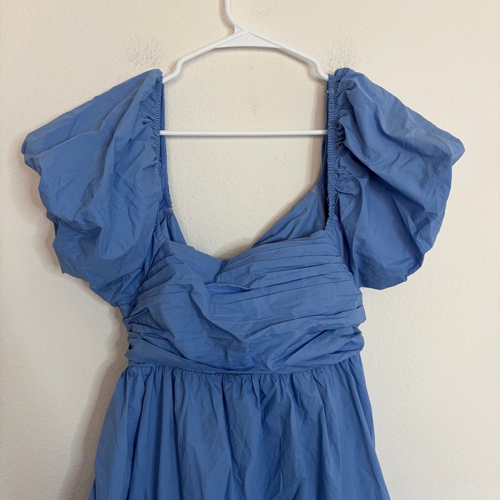 En Saison Dawson Blue Puff Sleeve Open Back Eyelet Lace Dress - Picture 3 of 9